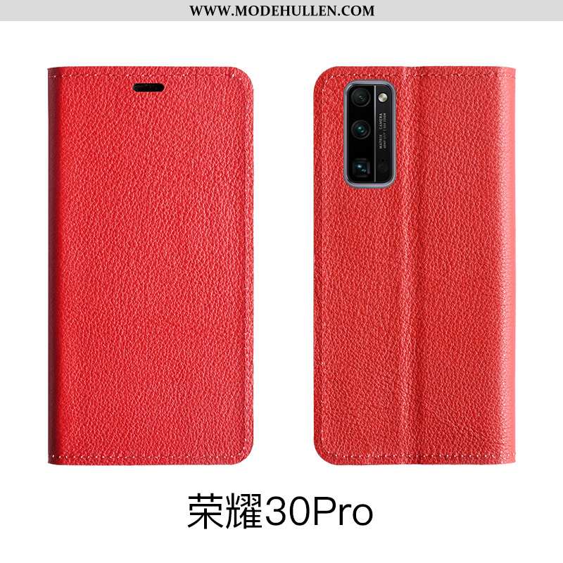 Hülle Honor 30 Pro Echt Leder Muster Case Halterung Rot Handy Rosa