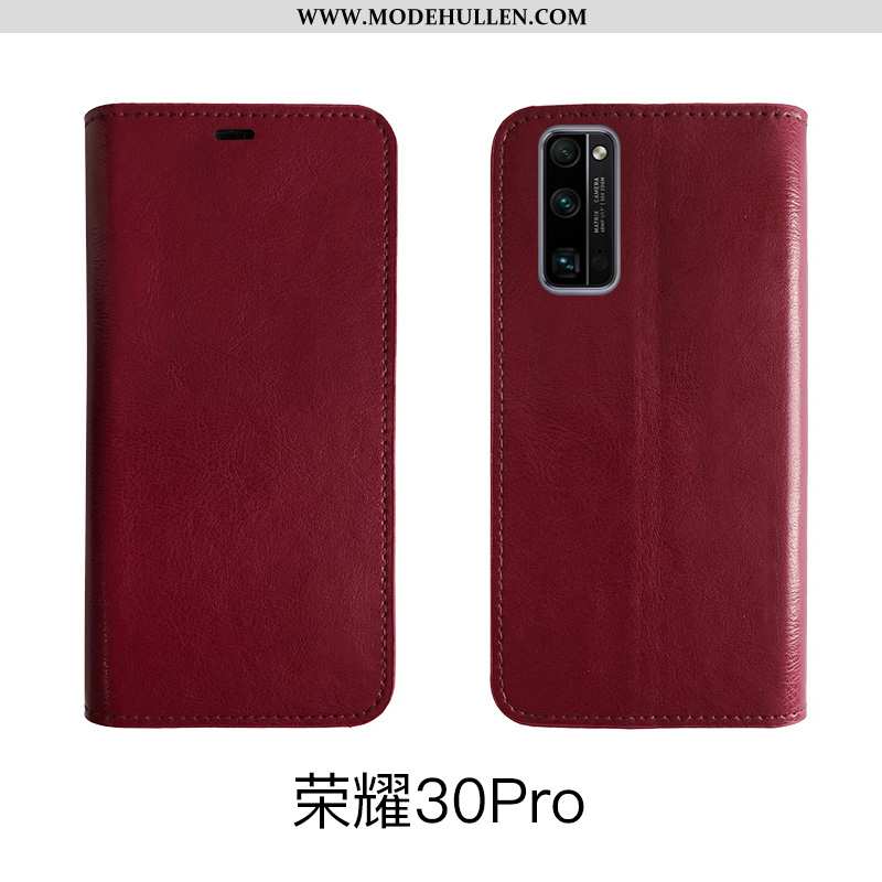 Hülle Honor 30 Pro Schutz Echt Leder Weinrot Folio Handy Weiche Burgund