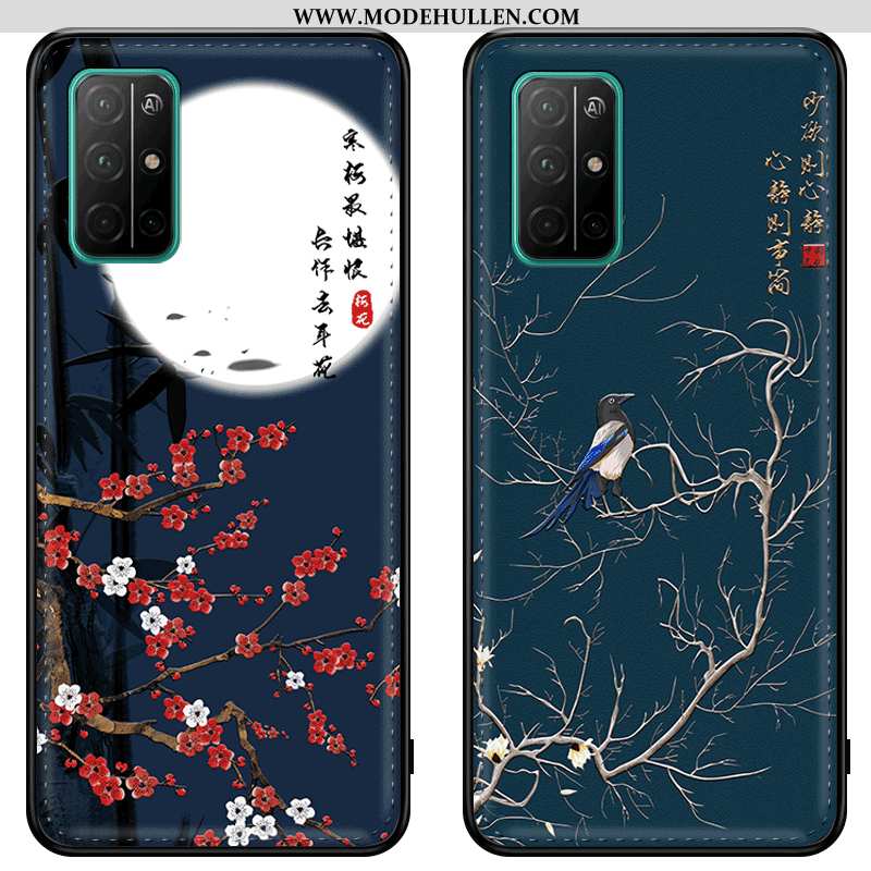 Hülle Honor 30s Leder Muster Handy Weiche Dunkelblau Chinesische Art