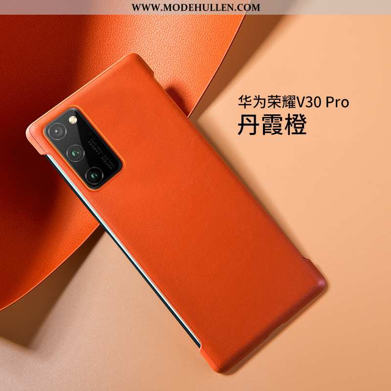 Hülle Honor View30 Pro Leder Super Silikon Orange Handy Echt Leder Kuh