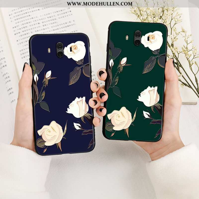 Hülle Huawei Mate 10 Prägung Retro Blumen Weiche Handy Anti-sturz Nubuck Grün