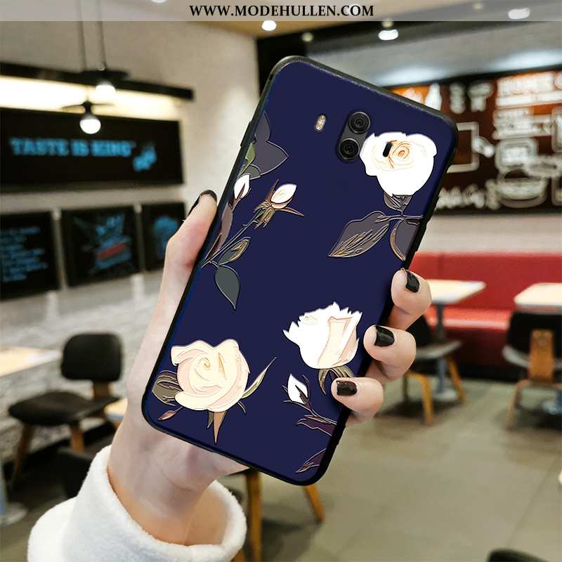 Hülle Huawei Mate 10 Prägung Retro Blumen Weiche Handy Anti-sturz Nubuck Grün