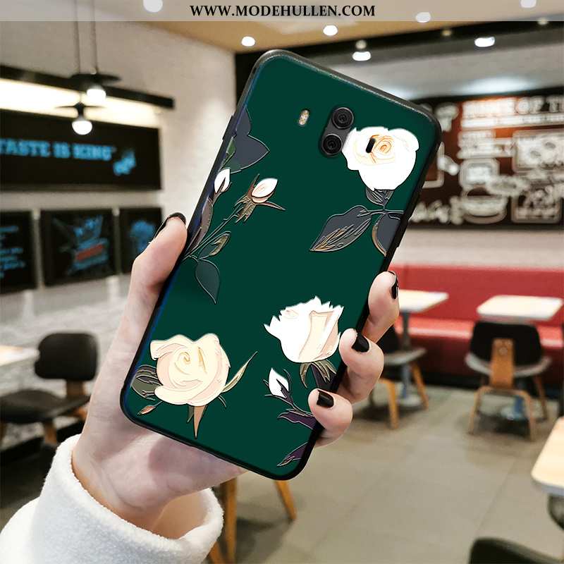 Hülle Huawei Mate 10 Prägung Retro Blumen Weiche Handy Anti-sturz Nubuck Grün