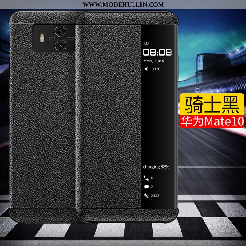 Hülle Huawei Mate 10 Schutz Lederhülle Handy Schlafsaal Case Schwarz