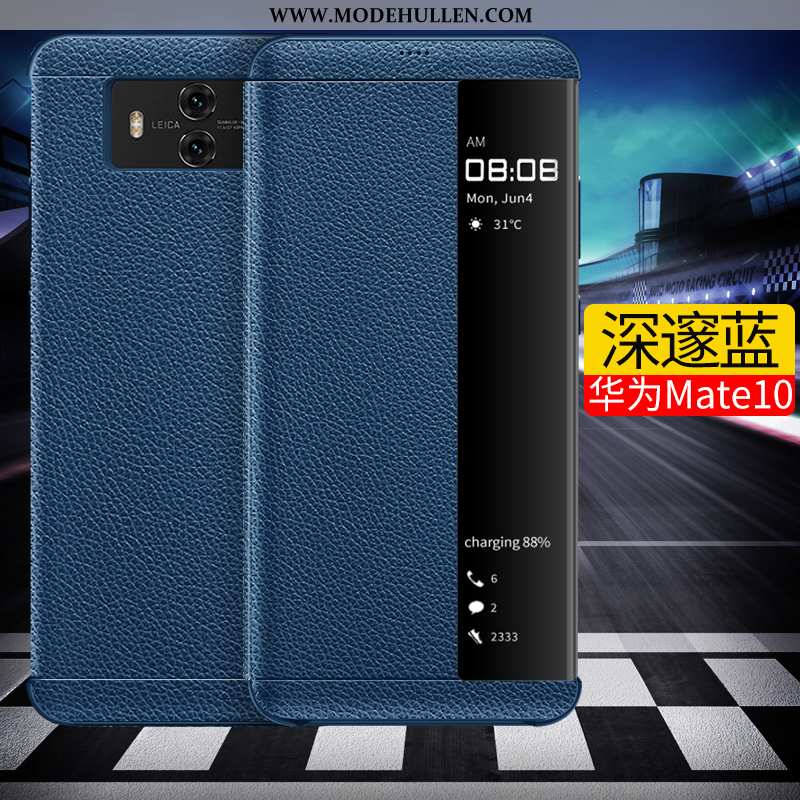 Hülle Huawei Mate 10 Schutz Lederhülle Handy Schlafsaal Case Schwarz