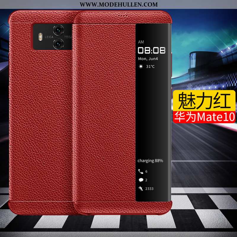 Hülle Huawei Mate 10 Schutz Lederhülle Handy Schlafsaal Case Schwarz