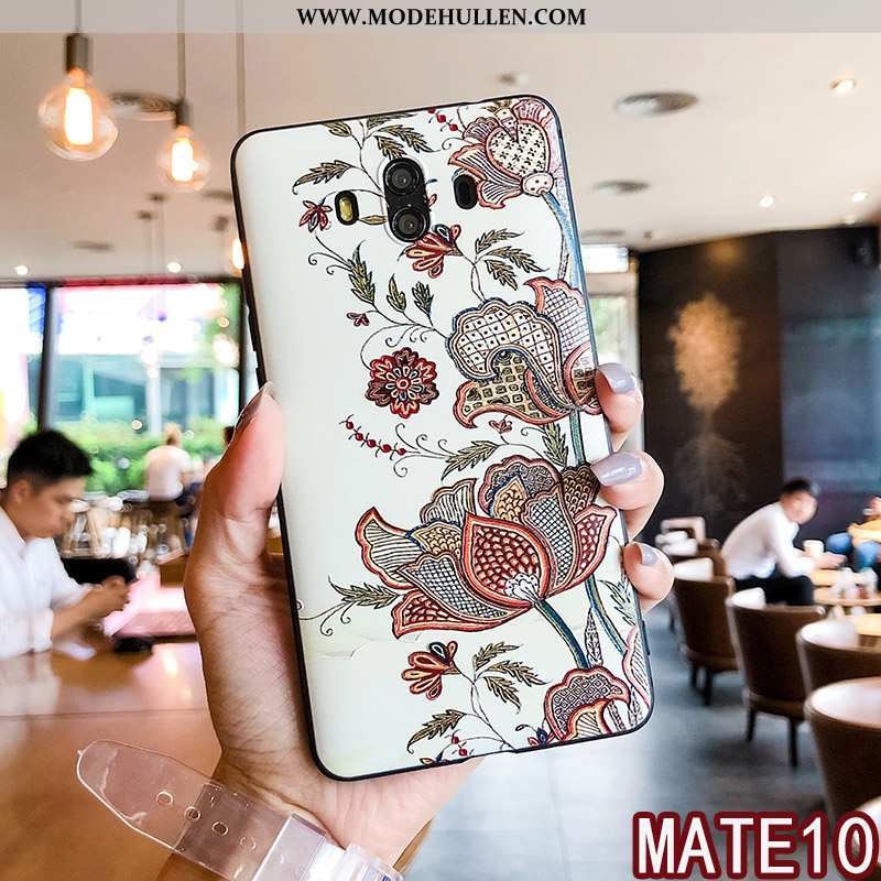 Hülle Huawei Mate 10 Silikon Schutz Prägung Frisch Blumen Case Blau