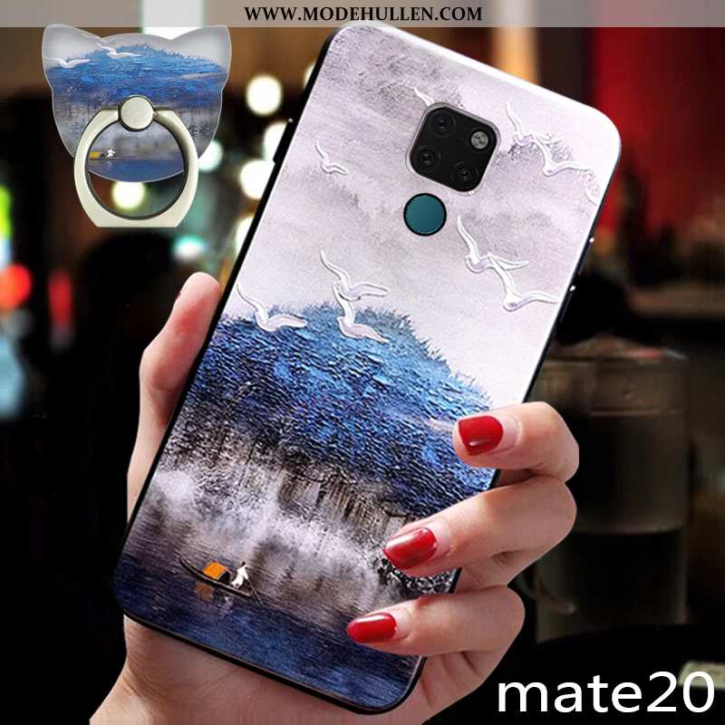 Hülle Huawei Mate 20 Trend Weiche Schutz Chinesische Art Anti-sturz Silikon Dunkelblau