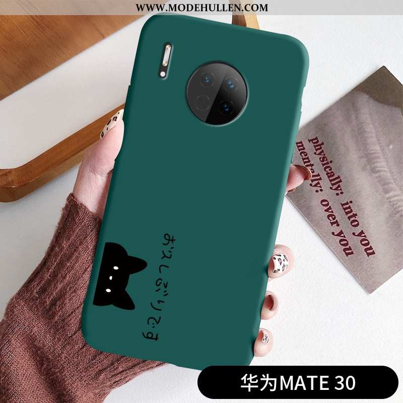 Hülle Huawei Mate 30 Dünne Silikon Katzen Schwarz Nubuck Weiche Schutz Grün