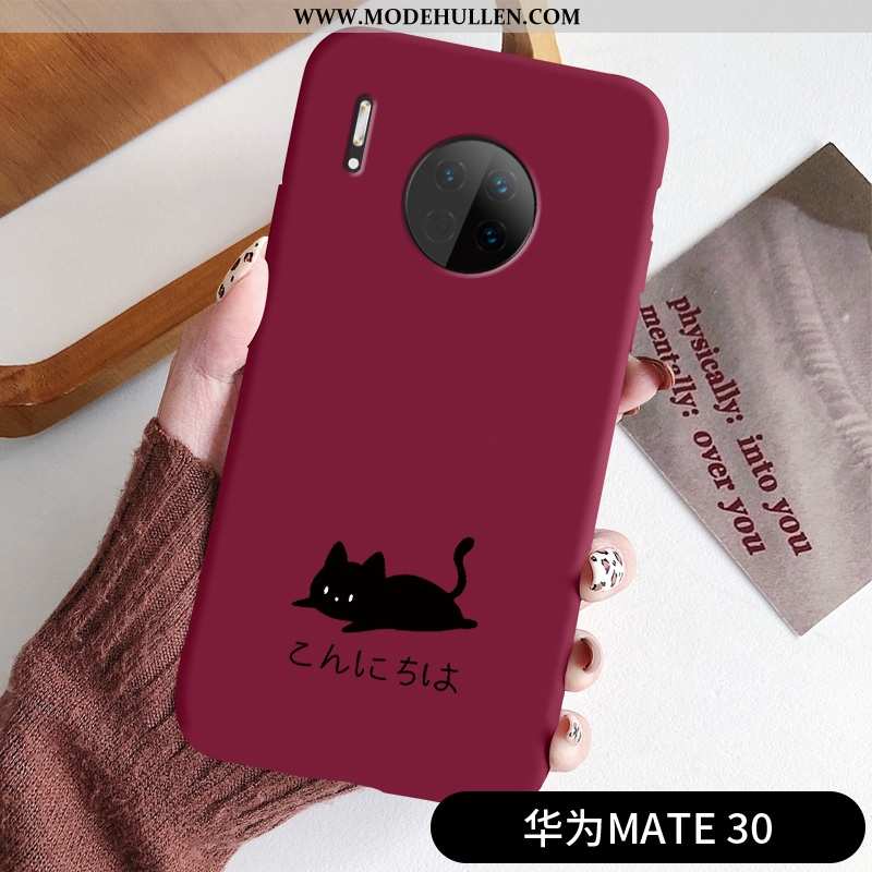 Hülle Huawei Mate 30 Dünne Silikon Katzen Schwarz Nubuck Weiche Schutz Grün