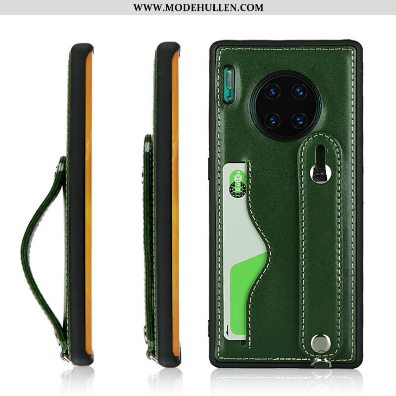Hülle Huawei Mate 30 Echt Leder Hängende Verzierungen Handy Anti-sturz Karte Grün