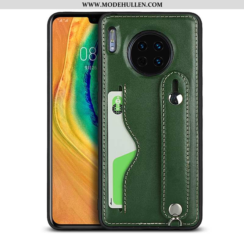 Hülle Huawei Mate 30 Echt Leder Hängende Verzierungen Handy Anti-sturz Karte Grün