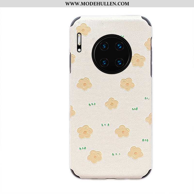 Hülle Huawei Mate 30 Karikatur Muster Seide Weiche Weiß Blumen Nubuck Weiße