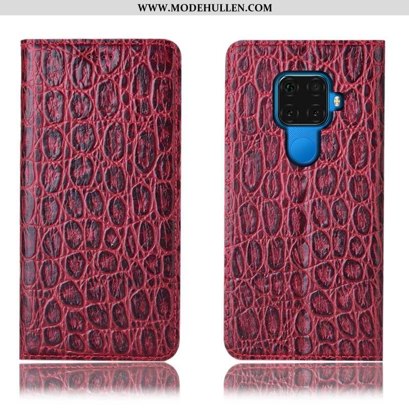 Hülle Huawei Mate 30 Lite Muster Schutz Weinrot Handy Echt Leder Case Burgund