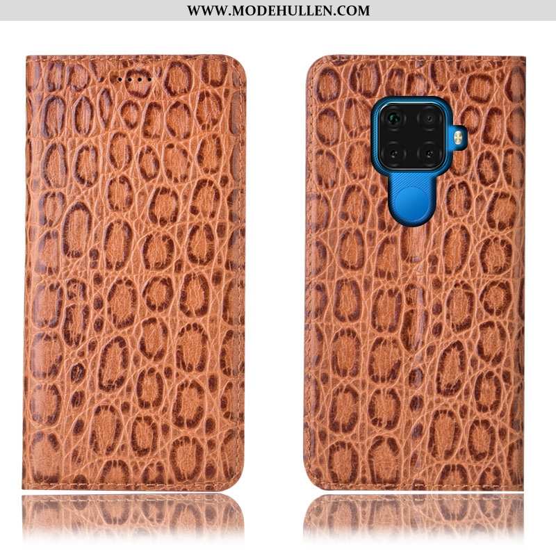 Hülle Huawei Mate 30 Lite Muster Schutz Weinrot Handy Echt Leder Case Burgund