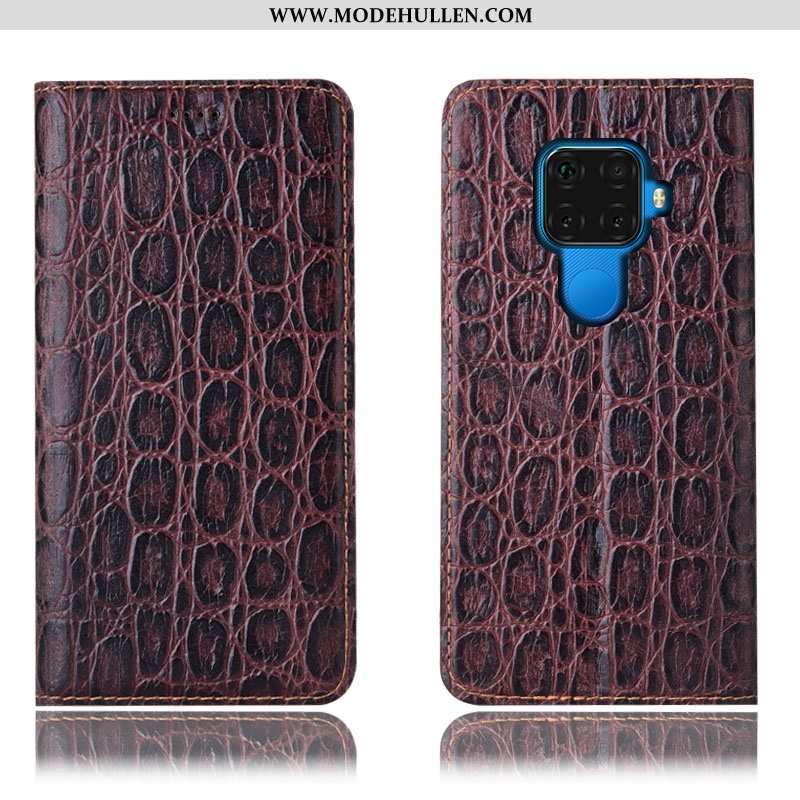 Hülle Huawei Mate 30 Lite Muster Schutz Weinrot Handy Echt Leder Case Burgund