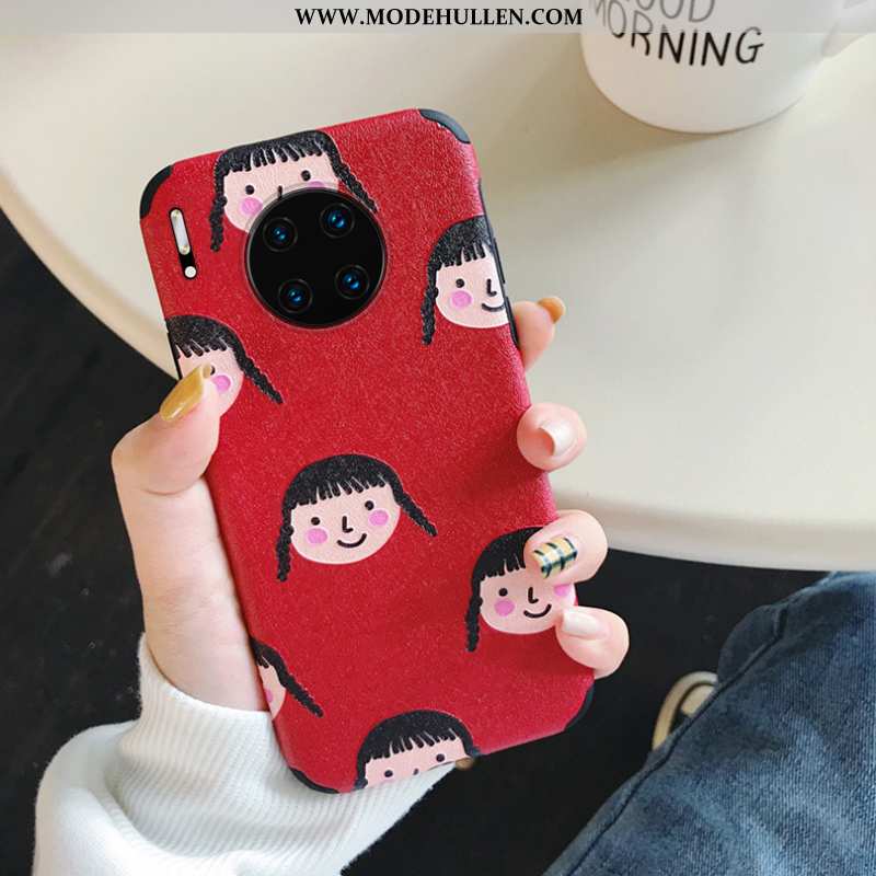 Hülle Huawei Mate 30 Nubuck Prägung Original Trend Karikatur Seide Liebhaber Rote