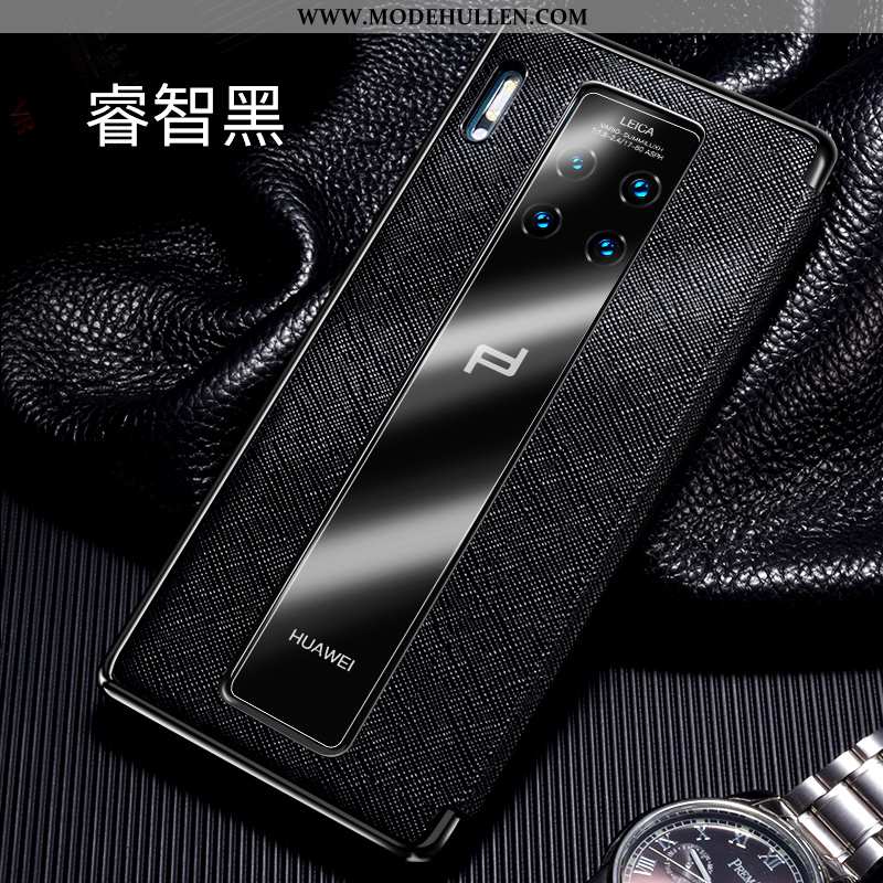 Hülle Huawei Mate 30 Rs Echt Leder Muster Handy Anti-sturz Schutz Schwarz Clamshell