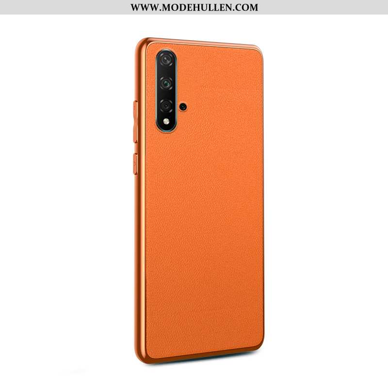 Hülle Huawei Nova 5t Leder Muster Case Schutz Überzug Orange