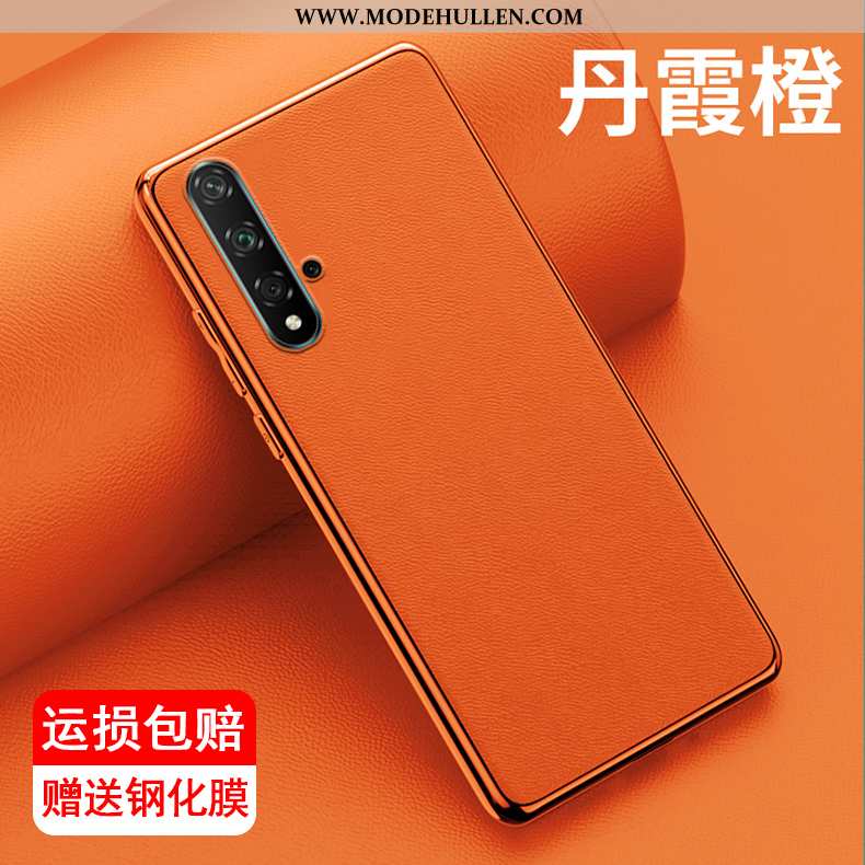 Hülle Huawei Nova 5t Leder Muster Case Schutz Überzug Orange