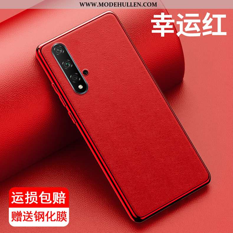 Hülle Huawei Nova 5t Leder Muster Case Schutz Überzug Orange