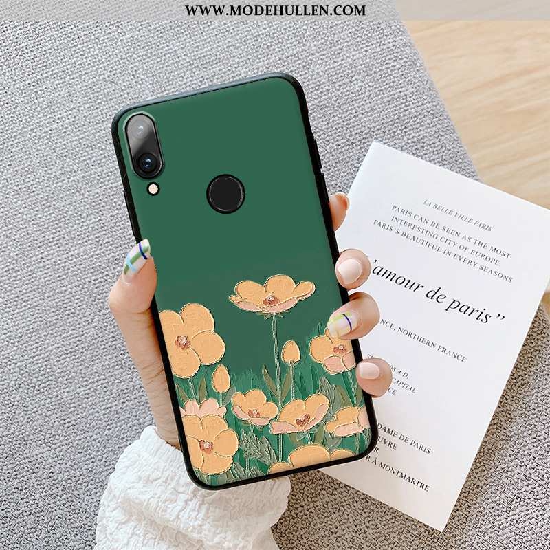 Hülle Huawei P Smart 2020 Schutz Nubuck Dünne Blau Blumen Case Weiche