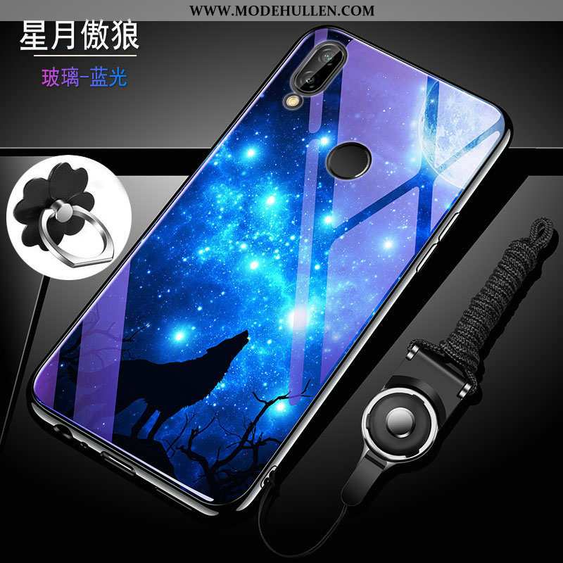 Hülle Huawei P Smart+ Schutz Glas Trend Handy Case Silikon Blau