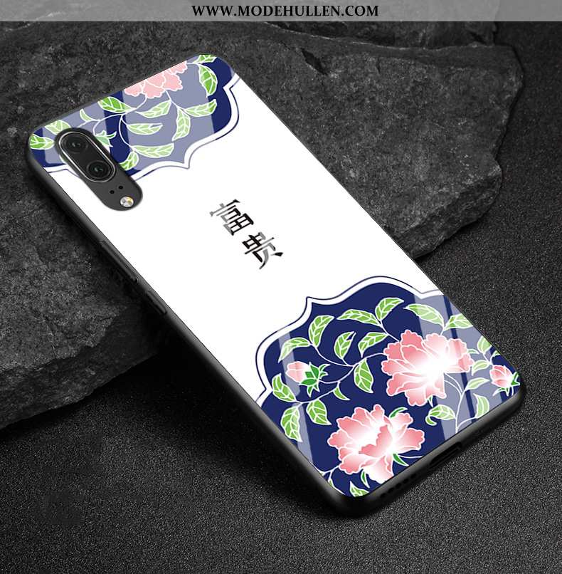 Hülle Huawei P20 Glas Echt Leder Case Schutz Rosa Schwer