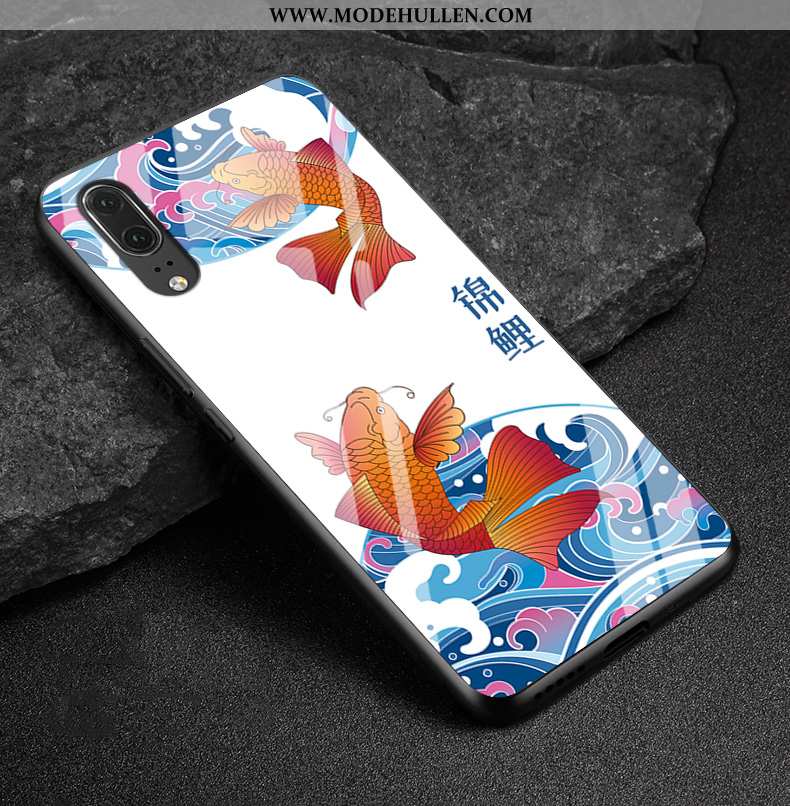 Hülle Huawei P20 Glas Echt Leder Case Schutz Rosa Schwer