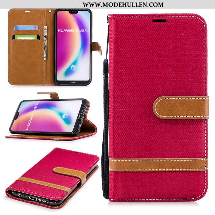 Hülle Huawei P20 Lite Schutz Lederhülle Clamshell Rot Case Handy Rote