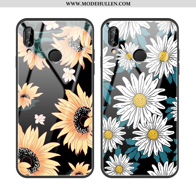 Hülle Huawei P20 Lite Silikon Glas Anti-sturz Trend Handy Case Sonnenblume Schwarz