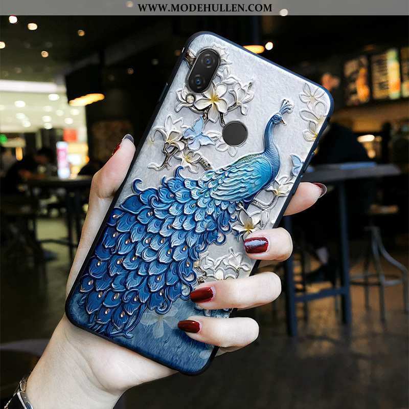 Hülle Huawei P20 Lite Weiche Silikon Schutz Case Blau Chinesische Art Retro