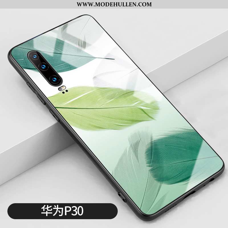 Hülle Huawei P30 Glas Persönlichkeit Silikon Schwer Anti-sturz Trend Handy Grün