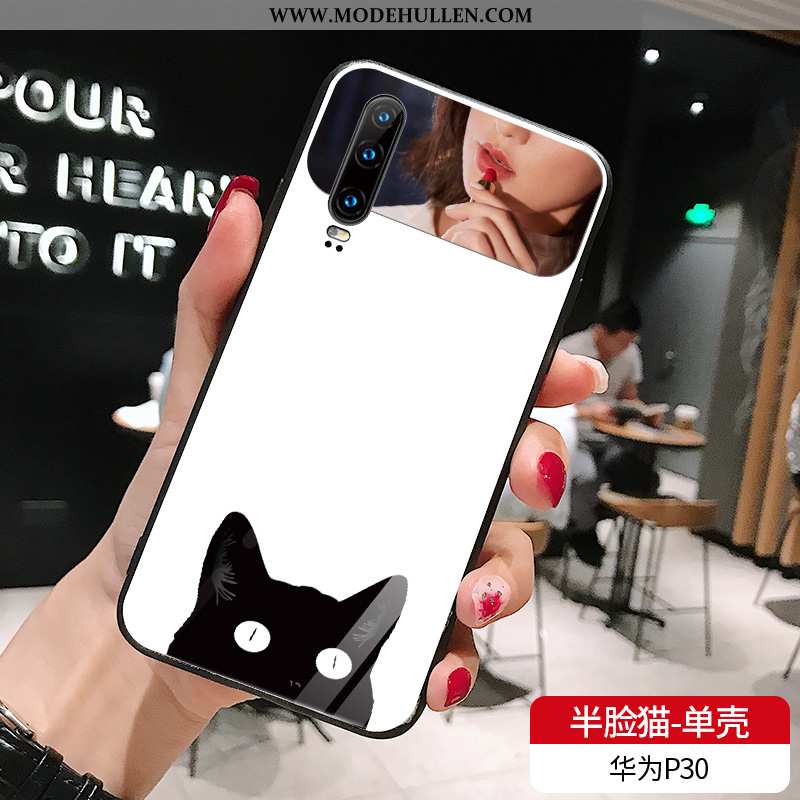 Hülle Huawei P30 Glas Trend Rot Katzen Netto Rot Einfach Weiß Weiße