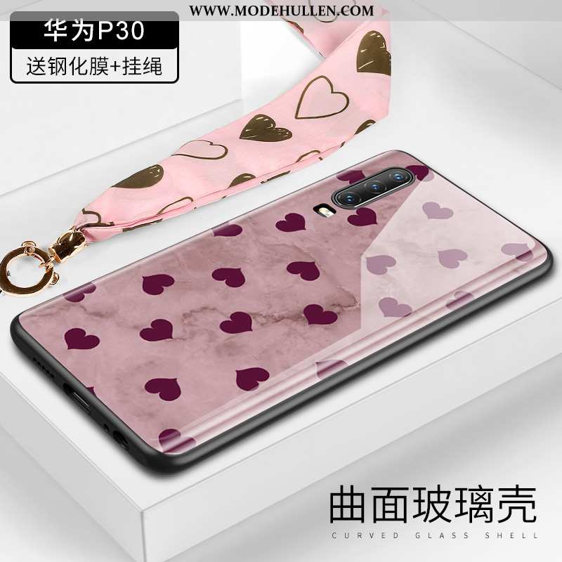 Hülle Huawei P30 Hängende Verzierungen Kreativ Hängender Hals Rosa Case Anti-sturz Feder