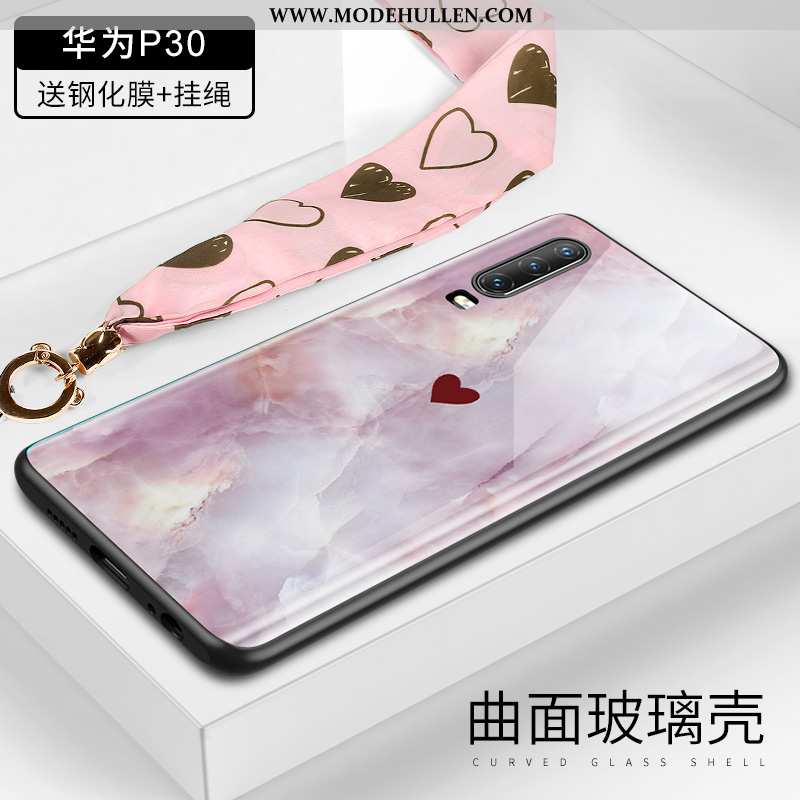 Hülle Huawei P30 Hängende Verzierungen Kreativ Hängender Hals Rosa Case Anti-sturz Feder