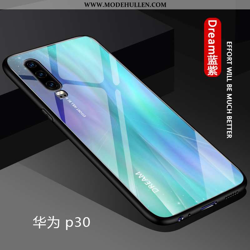 Hülle Huawei P30 Kreativ Trend Glas Dünne Netto Rot Persönlichkeit Weiche Blau