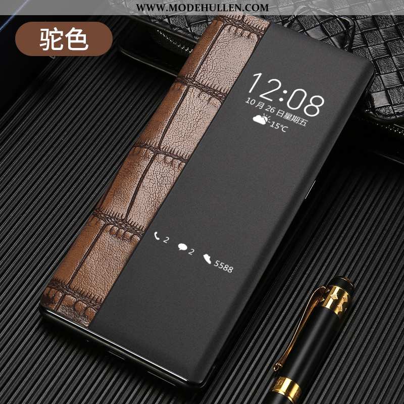 Hülle Huawei P30 Lederhülle Echt Leder Schwarz Groß Qualität Anti-sturz Muster