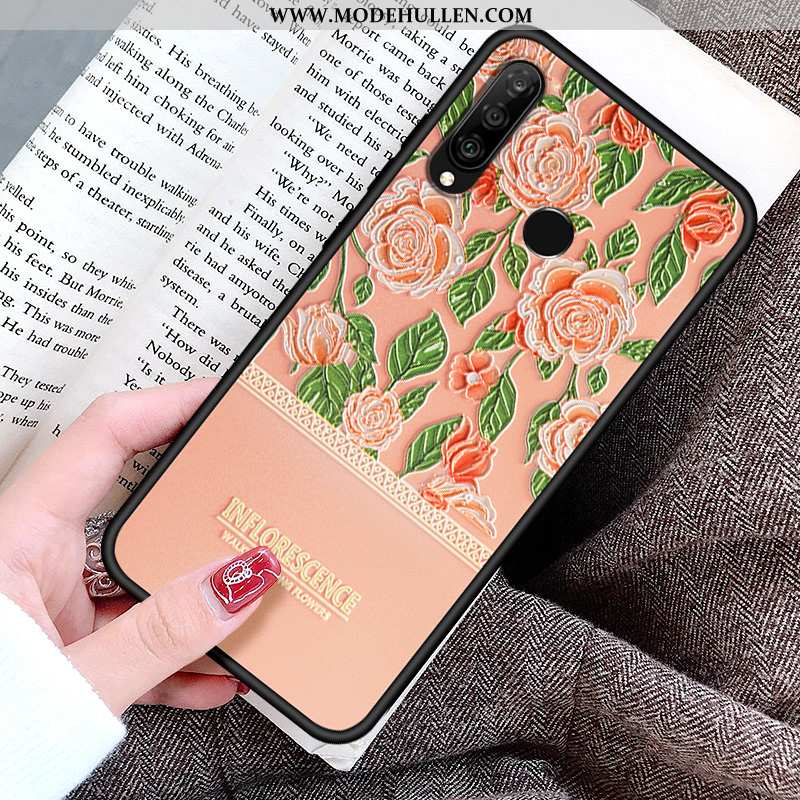 Hülle Huawei P30 Lite Persönlichkeit Kreativ Einfach Nubuck Schutz Case Blumen Rosa