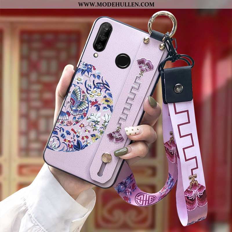 Hülle Huawei P30 Lite Silikon Schutz Hängende Verzierungen Weiche Prägung Rosa