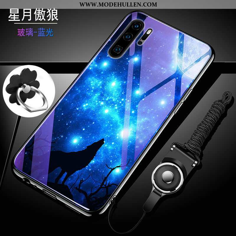 Hülle Huawei P30 Pro Glas Trend Silikon Blau Schutz Handy Lila