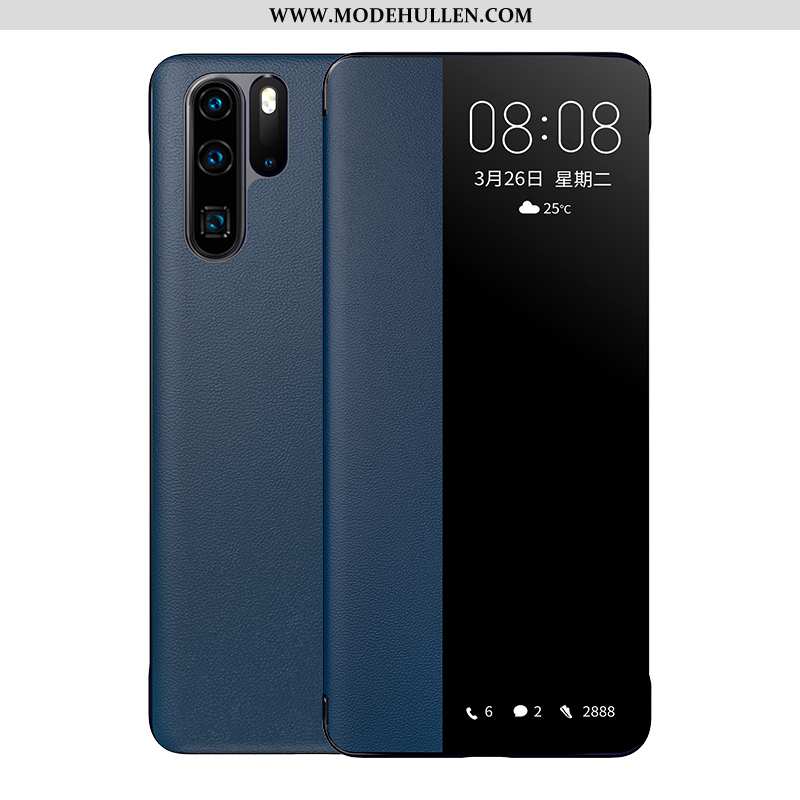 Hülle Huawei P30 Pro Lederhülle Echt Leder Handy Schlafsaal Dunkelblau Alles Inklusive High-end