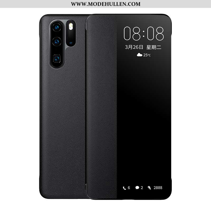 Hülle Huawei P30 Pro Lederhülle Echt Leder Handy Schlafsaal Dunkelblau Alles Inklusive High-end