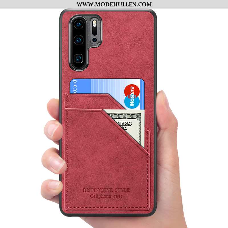 Hülle Huawei P30 Pro Lederhülle Geldbörse Rot Handy Case Rote