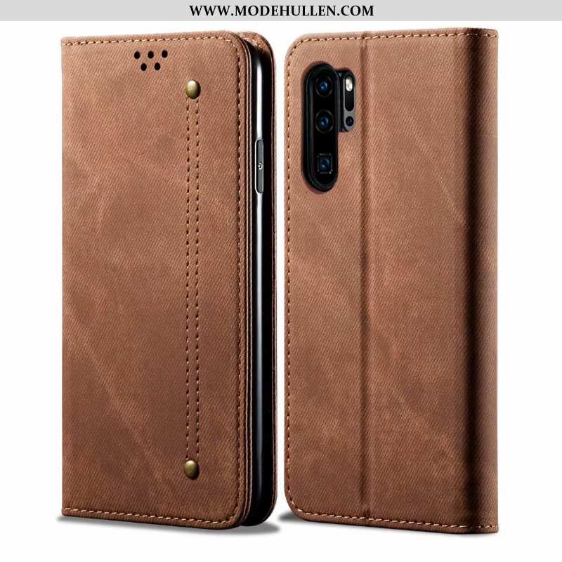 Hülle Huawei P30 Pro Lederhülle Schutz Clamshell Case Alles Inklusive Braun Business