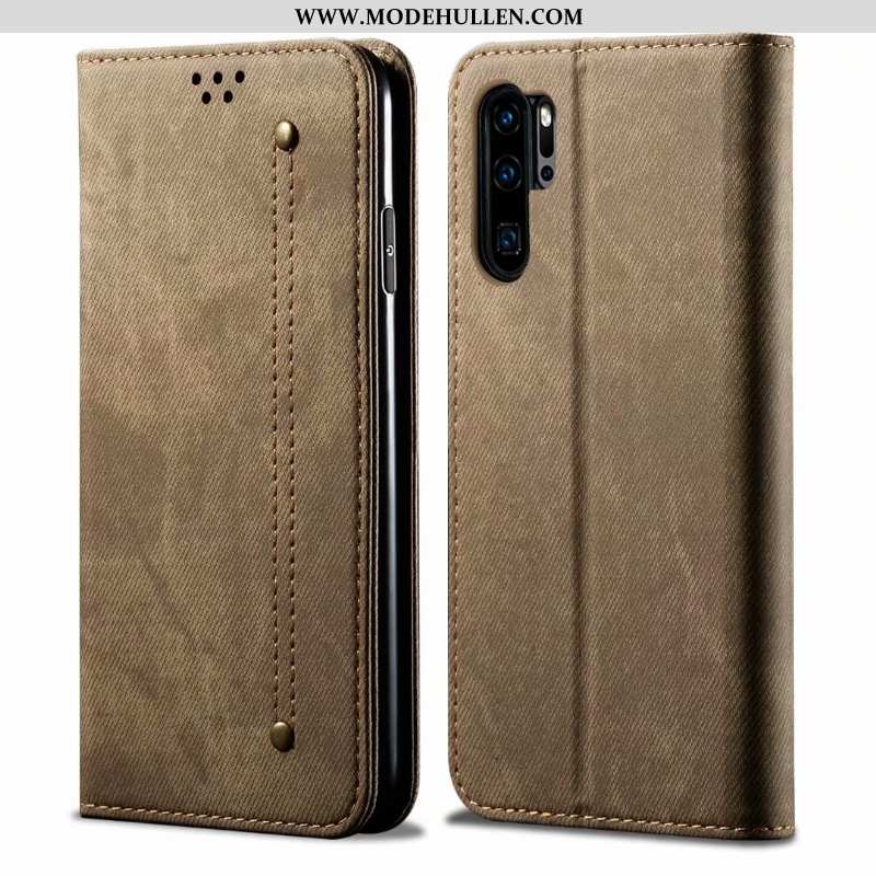 Hülle Huawei P30 Pro Lederhülle Schutz Clamshell Case Alles Inklusive Braun Business