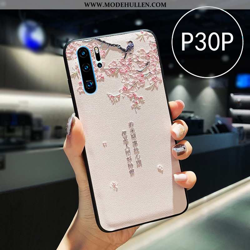 Hülle Huawei P30 Pro Prägung Leder Handy Weiß Liebhaber Chinesische Art Weiße
