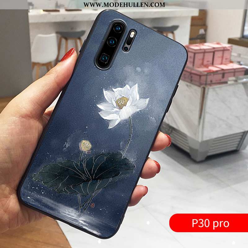 Hülle Huawei P30 Pro Schutz Nubuck Anti-sturz High-end Prägung Kreativ Dunkelblau