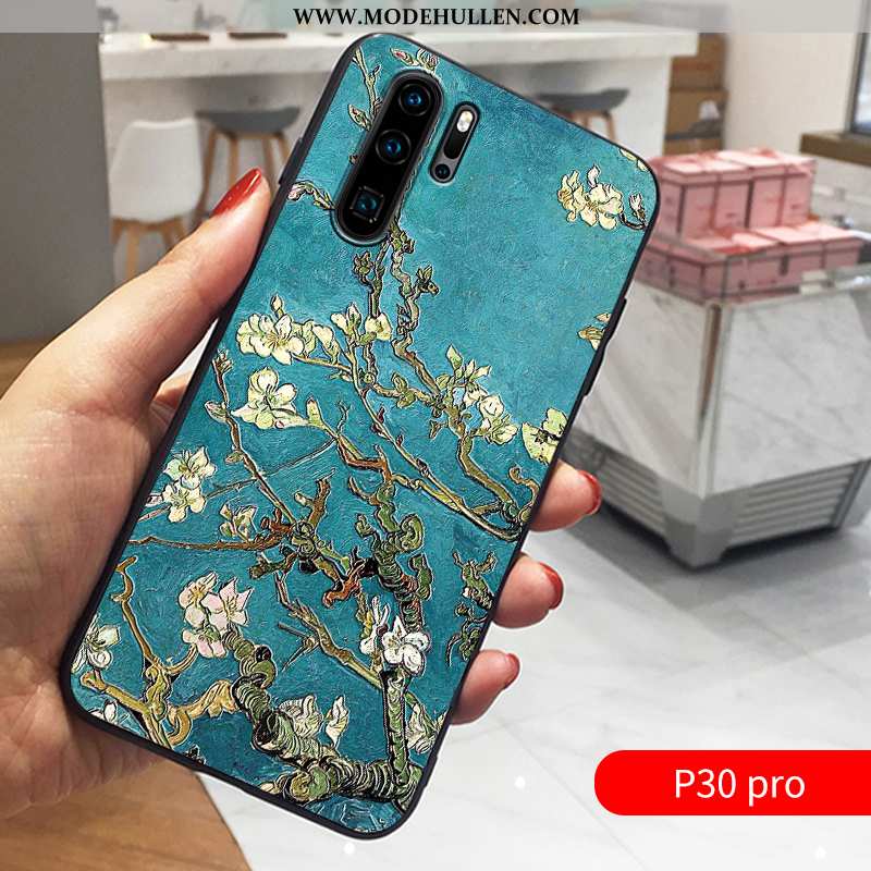 Hülle Huawei P30 Pro Schutz Nubuck Anti-sturz High-end Prägung Kreativ Dunkelblau