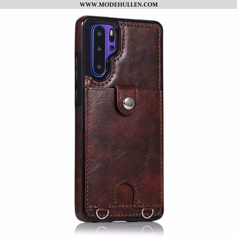 Hülle Huawei P30 Pro Weiche Schutz Lederhülle Alles Inklusive Karte Hängender Hals Burgund